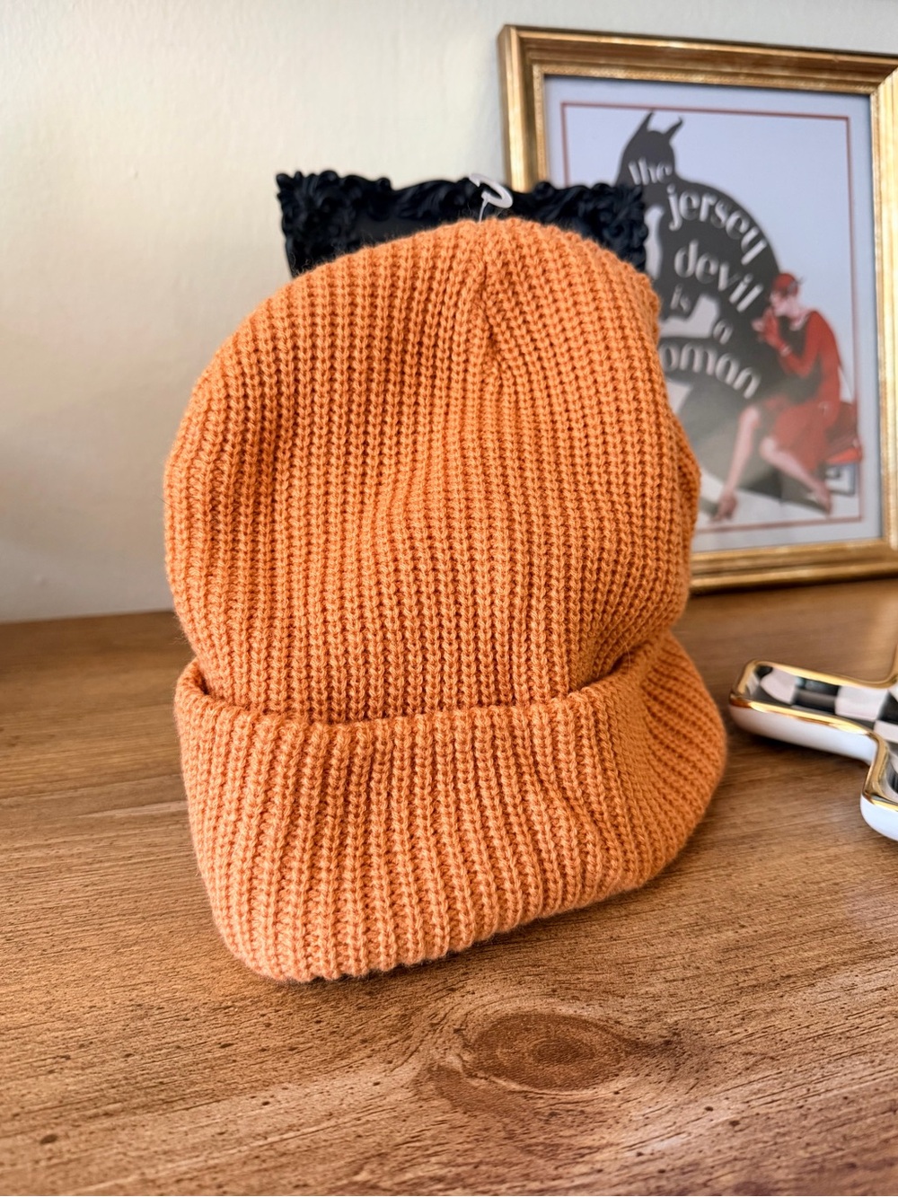 Honey Orange Ribbed Knit Cuffed Beanie NWT One Size